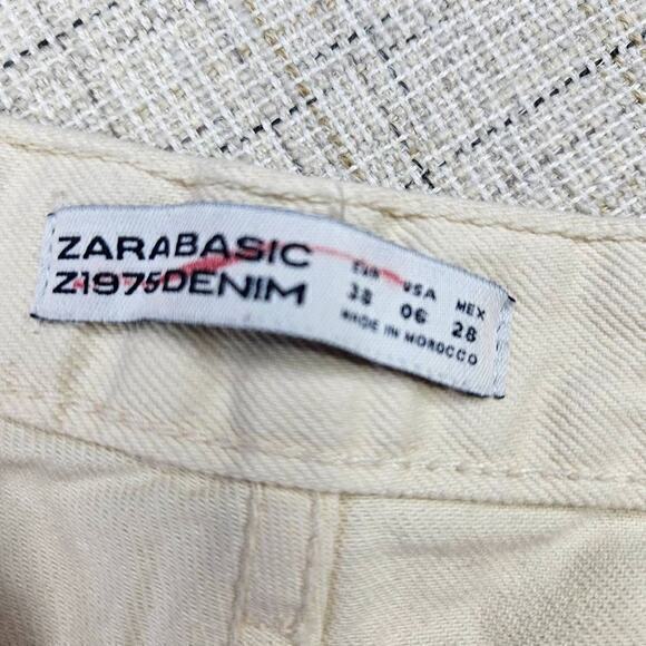 Zara Floral Embroidered Cream-White Denim Shorts Size 6 - Picture 4 of 7